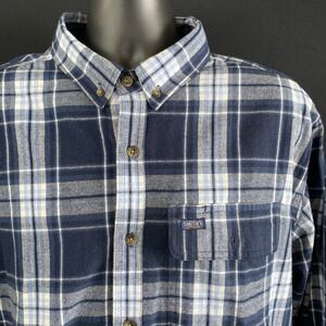Smiths Workwear Flannel Shirt Mens 2XL Blue Plaid Button Up Long Sleeve Heavy